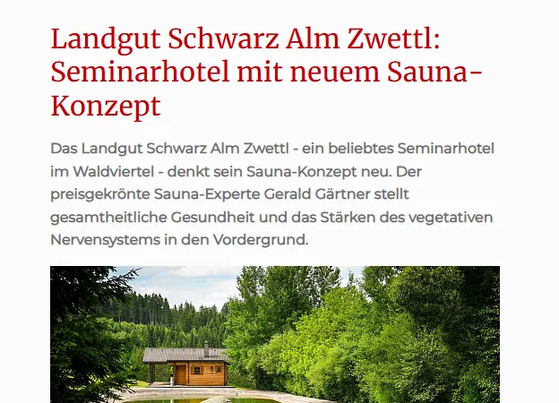 Schwarz Alm Zwettl: Seminární hotel s novým saunovým konceptem